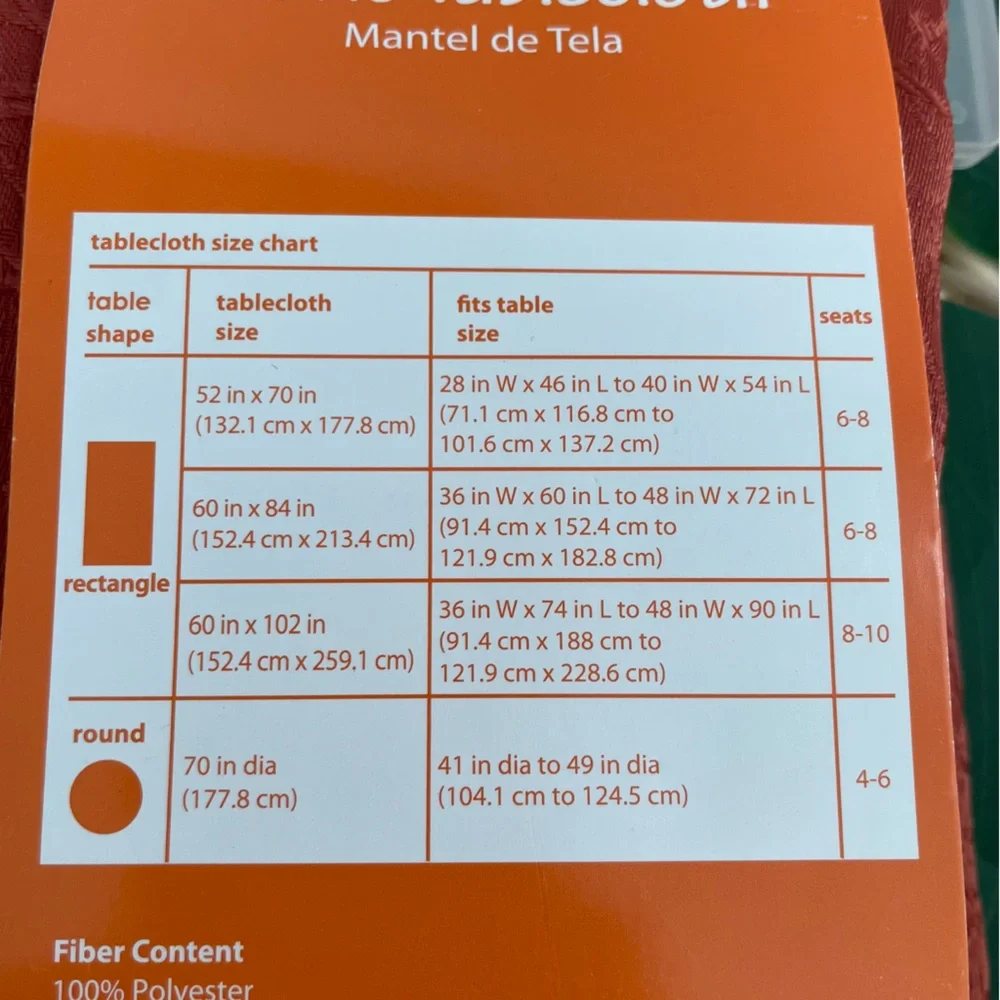 Mainstays Damask Rust Orange Fabric Tablecloth 60 in x 84 in 100% polyester NWT